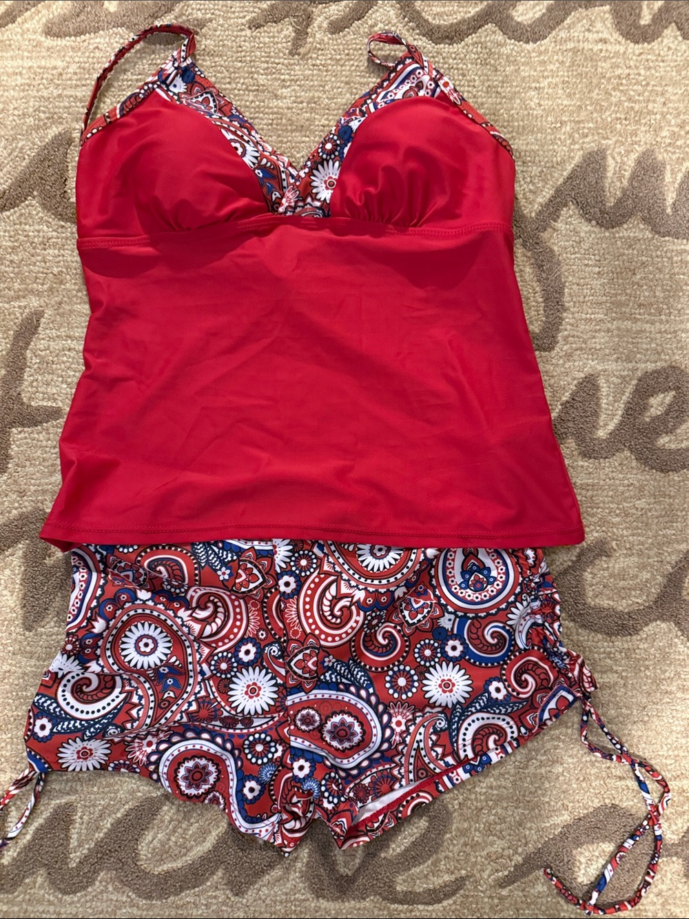 Women’s Red Paisley Tankini Set - Brand Unknown